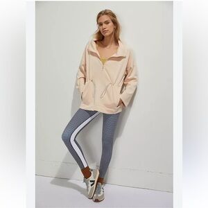 ANTHROPOLOGIE Saturday Sunday Light Pink Half-Zip Pullover with Drawstring Waist